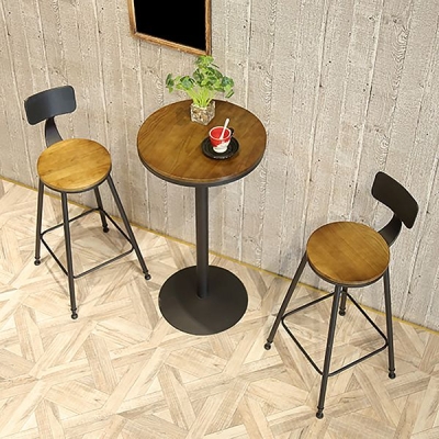 Modernes Massivholz-Tisch- und Hocker-Set, 1/3/4/5-teilig, Kneipenset mit schwarzem Sockel f&uuml;r den Laden