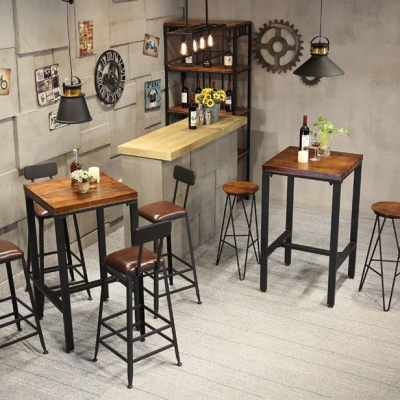Przemysłowy 1/2/3/5 sztuk Zestaw stoł&oacute;w barowych z litego drewna Kwadratowy zestaw bistro