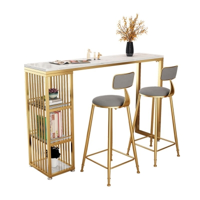 Stein-Bartisch im Glam-Stil, Doppels&auml;ulen-Bar-Esstisch f&uuml;r das Wohnzimmer