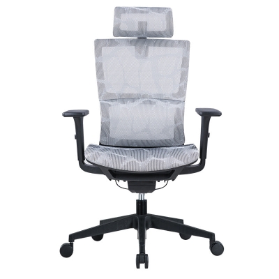 Moderner Drehstuhl mit Kippmechanismus, ergonomischer grauer Netz-Schreibtischstuhl
