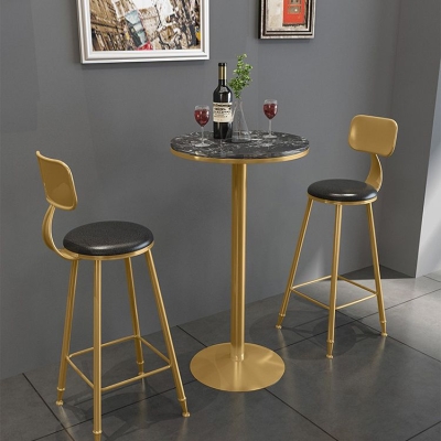 Glam rundes Bartisch-Set aus Stein, 1/2/3/4-teilig, Thekentisch mit hohen Hockern
