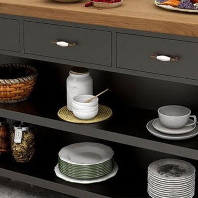 Carrello da cucina con rotelle in stile moderno Carrello da cucina rettangolare in metallo per isola con vano aperto
