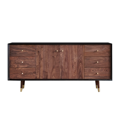 Brauner Buffet-Tisch aus massivem Holz im glamour&ouml;sen Stil, Aufbewahrungs-Seitenbrett mit Schubladen