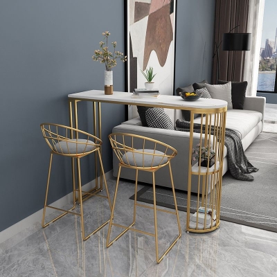 Bartisch im Glam-Stil, Stein-Bar-Esstisch mit Doppels&auml;ule und Stauraum