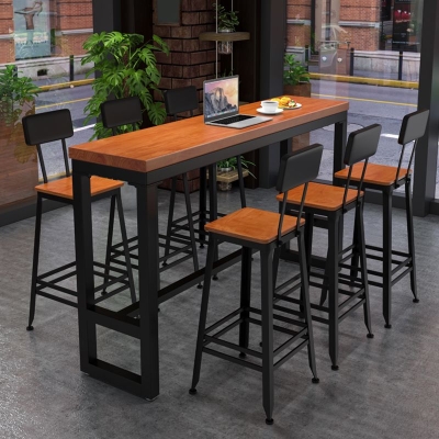Industrielles rechteckiges Bartisch-Set aus Kiefernholz, 1/7-teilig, Tresentisch mit hohen Hockern