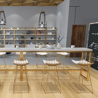 Bar-Esstisch aus Holz. Glamour&ouml;ser rechteckiger Bartisch mit Bocksockel f&uuml;r Caf&eacute;