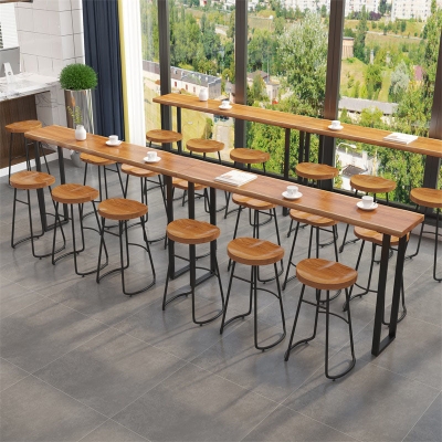 Modernes Tischset, 1/7-teilig, rechteckiger Bartisch aus Holz mit Hockern f&uuml;r Milchteeladen