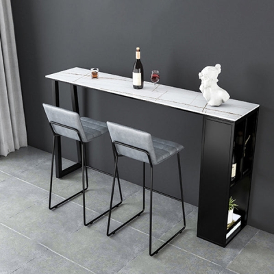 Zeitgen&ouml;ssisches Bartisch-Set, 1/2/3-teilig, Stein-Bartisch und Hocker mit Metallsockel