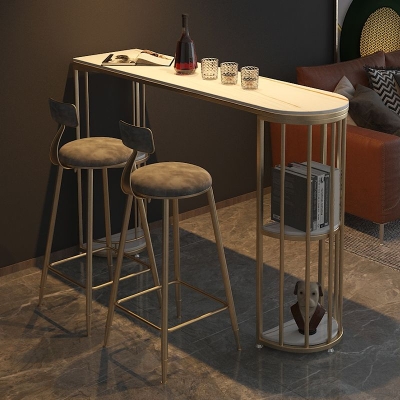 Barhocker-Tisch mit Steinplatte, Bar-Esstisch im glamour&ouml;sen Stil mit Stauraum