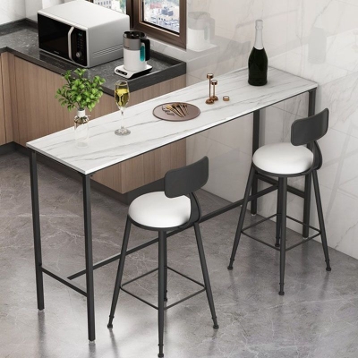 Rechteckiger Bartisch mit gesinterter Steinplatte, moderner Bistrotisch mit Bockgestell