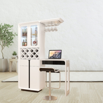 Moderner rechteckiger Bartisch mit k&uuml;nstlichem Holzsockel und Weinschrank f&uuml;r das Wohnzimmer