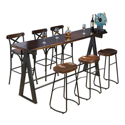 Rechteckiger Bartisch mit Kiefernholzplatte, moderner Bartisch mit Bockgestell in Schwarz