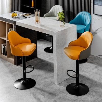 Industrieller anhebbarer Barhocker, Thekenhocker aus PU-Leder mit Metallbeinen f&uuml;r Zuhause