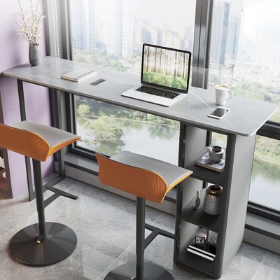 Rechteckiger Tisch aus Metall und Schiefer, minimalistischer Balkon-Bartisch im wundersch&ouml;nen Home-Stil