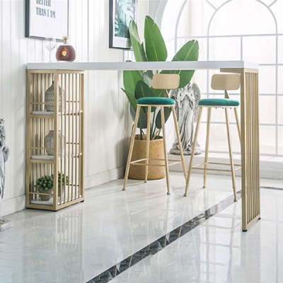 Kneipentisch im Glam-Stil, rechteckiger Bartisch aus massivem Holz mit Doppels&auml;ule f&uuml;r den Innenbereich