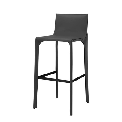 Moderner Thekenhocker aus Kunstleder, quadratischer Barhocker mit niedriger R&uuml;ckenlehne und Fu&szlig;st&uuml;tze