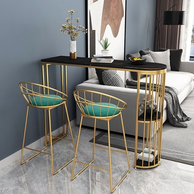 Bartisch im Glam-Stil, Stein-Bar-Esstisch mit Doppels&auml;ule und Stauraum
