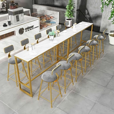 Stein-Bar-Esstisch, rechteckiger Bartisch im Glam-Stil mit Bock f&uuml;r Milk Tea Shop