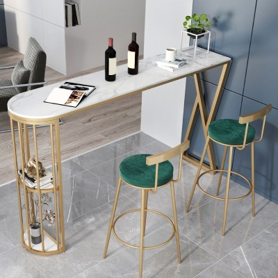 Hoher Bartisch aus Kunstmarmor, moderner Bistro-Pub-Tisch mit 2 Ablagen