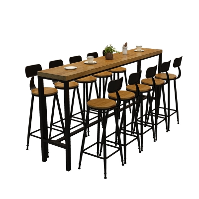 Industrieller Bar-H&ouml;hentisch, Bistro-Pub-Tisch mit Massivholzplatte und Bockgestell