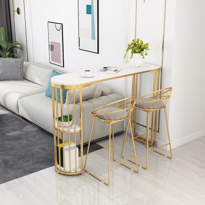 Glam rechteckiger Esszimmer-Thekentisch, Marmor &ndash; 41,3-Zoll-Bartisch mit 2 Ablagefl&auml;chen