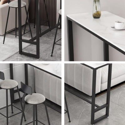 Rechteckiger Bartisch mit Steinplatte, moderner Pub-Tisch mit Metallrahmen