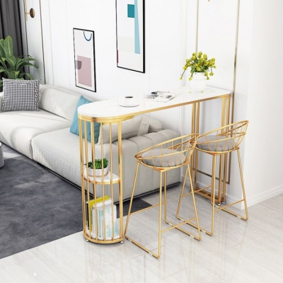 Bartisch im Glam-Stil, 1/3-teiliges Set aus festem Tisch und Hocker aus Kunstmarmor