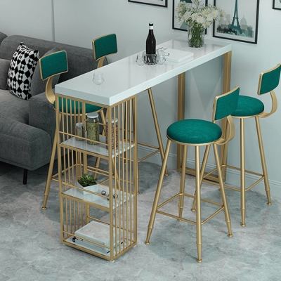 1/4-teiliges, luxuri&ouml;ses rechteckiges Kneipentisch-Set aus Marmor, Tresentisch-Set mit hohen Hockern