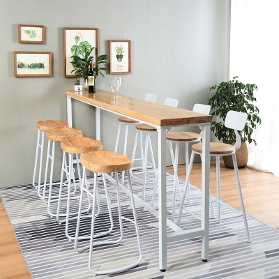 Luxuri&ouml;ses rechteckiges Massivholz-Bartisch-Set, 1/4-teilig, Thekentisch mit schwarzen Hockern