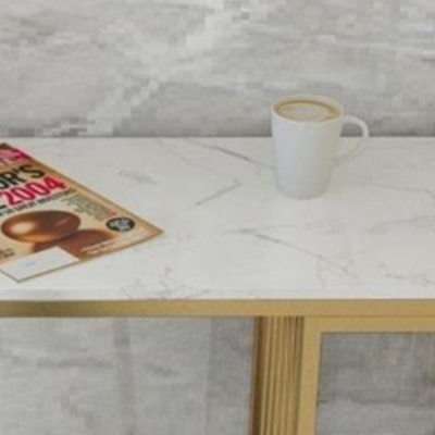 Tavolo da pranzo da bar rettangolare in finto marmo Glam con altezza e contenitore