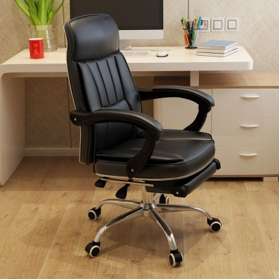 Schreibtischstuhl aus Leder mit gepolsterten Armlehnen, moderner, nicht st&ouml;render ergonomischer B&uuml;rostuhl mit Rollen