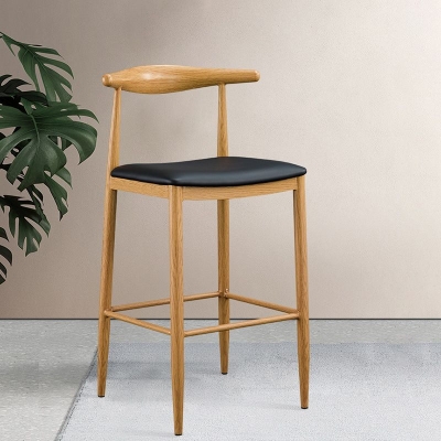 Industrieller Thekenhocker aus Holz, armloser Barhocker mit niedrigem Schwarz