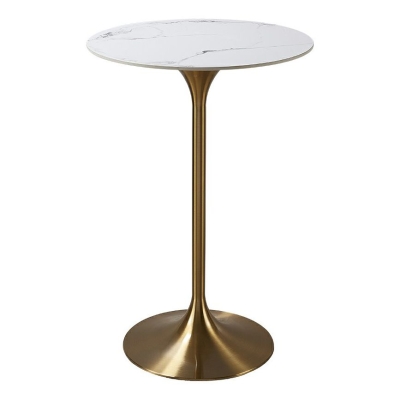 Runder Bartisch mit Steinplatte, Glamour-Pub-Tisch mit goldfarbenem Metallsockel