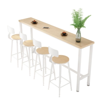 Bartisch mit Massivholzplatte in nat&uuml;rlichem Finish, moderner Pub-Tisch mit wei&szlig;em Metallrahmen