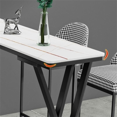 Rechteckiger Kneipentisch mit gesinterter Steinplatte, industrieller Bartisch mit doppeltem Sockel
