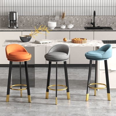 Barhocker im modernen Stil mit rundem Sitz, Thekenhocker aus PU-Leder und Metallbeinen