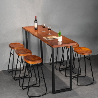 Luxuri&ouml;ses rechteckiges Massivholz-Bartisch-Set, 1/7-teilig, Thekentisch mit r&uuml;ckenfreien Hockern