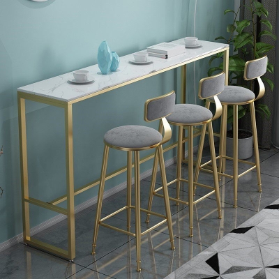 Glam 1/4/7-teiliges Bartisch-Set, rechteckiger Stein-Thekentisch mit hohen Hockern f&uuml;r Caf&eacute;