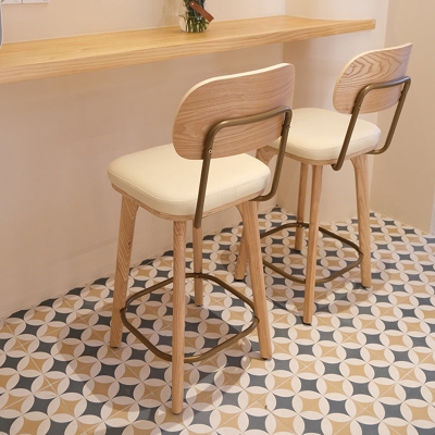 Barhocker aus PU-Leder im nordischen Stil, quadratischer Sitz, Barhocker mit Holzbeinen