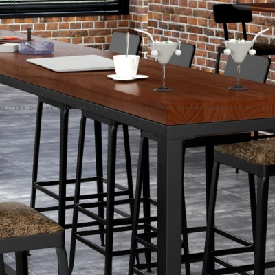 Holz-Bar-Esstisch, industrieller rechteckiger Bartisch mit Bocksockel f&uuml;r Caf&eacute;