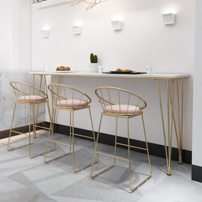 Wei&szlig;er rechteckiger Kneipentisch aus Kunstmarmor, Barh&ouml;he, Cocktailtisch mit Metallsockel