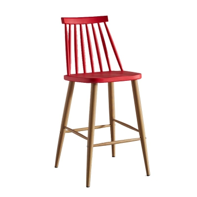 Nordischer Barhocker aus Kunststoff, quadratischer Sitz, Barhocker mit Holzbeinen