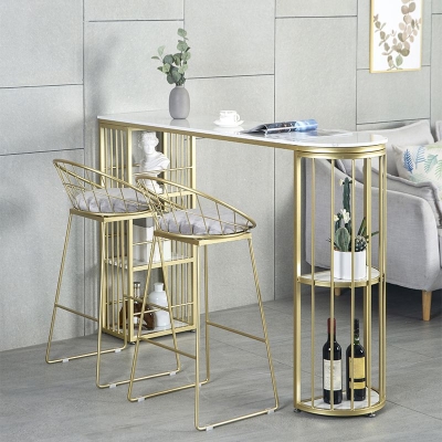 Glam Specialty Bar-Esstisch, Stein-Bistro-Bartisch mit Regalen