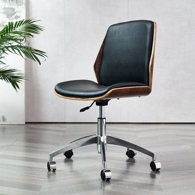 B&uuml;rostuhl aus Kunstleder, verchromtes Gestell, ohne Armlehnen, ergonomischer Computer-Schreibtischstuhl