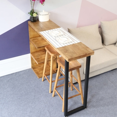 Moderner Bartisch aus Holz mit rechteckiger Tischplatte und Doppels&auml;ulentisch &ndash; 41,3" H