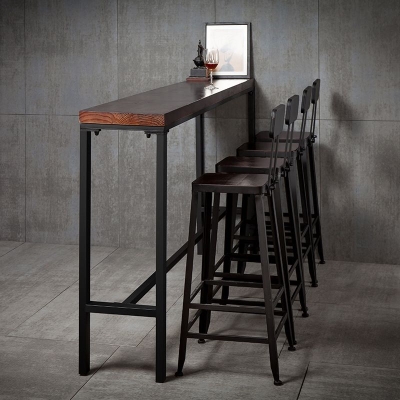 Industrieller Bar-H&ouml;hentisch, Bistro-Bartisch mit Massivholzplatte und schwarzem Sockel