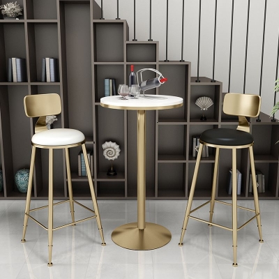 Glam Footrest Indoor-Thekenhocker, runder Esszimmerhocker aus Leder mit goldenem Sockel