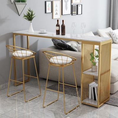 Luxuri&ouml;ses rechteckiges Marmor-Bartisch-Set, 1/3-teilig, Tresentisch mit hohen Hockern