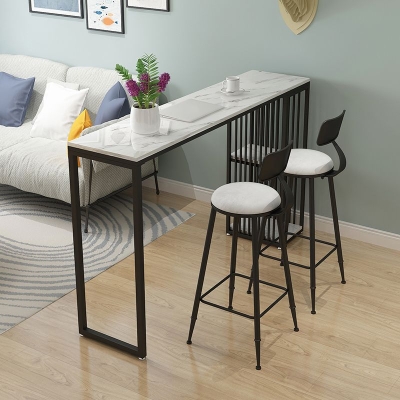 Set da bancone moderno in pietra bianca Set di tavolo e sgabello rettangolare da 1/2/3 pezzi