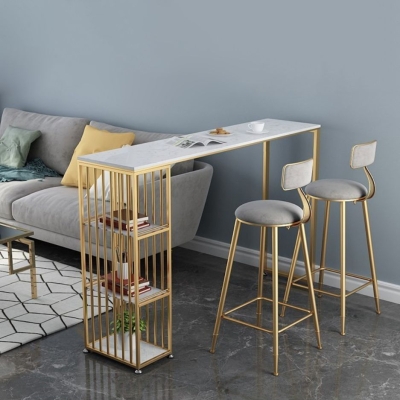 Glam 1/2/3-teiliges Bartisch-Set, rechteckiger Steintisch mit Hockern f&uuml;r das Wohnzimmer